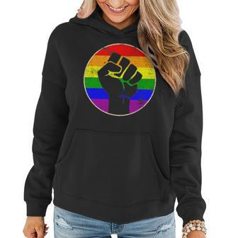 Resist Fist Rainbow Lesbian Gay Lgbt Strength Power & Pride Women Hoodie - Seseable