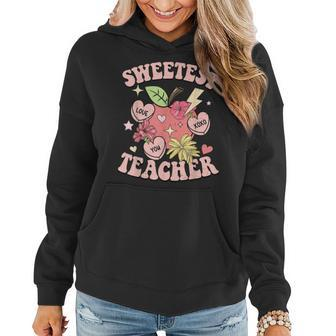 Retro Cute Apple Sweetest Teacher Funny Valentines Day V2 Women Hoodie - Seseable