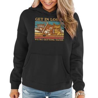 Retro Funny Cats And Tacos Lovers Cat Lover Cat Owner Gifts Women Hoodie - Thegiftio UK
