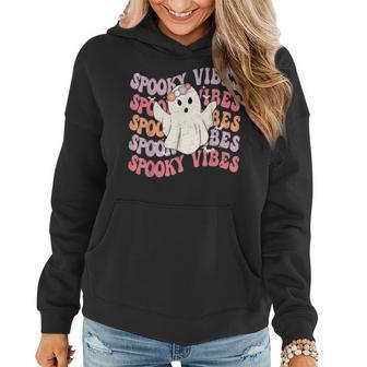 Retro Groovy Spooky Vibes Boo Ghost Hippie Funny Halloween Women Hoodie Graphic Print Hooded Sweatshirt - Thegiftio UK