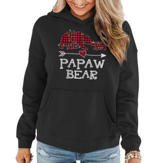 Retro Red Plaid Papaw Bear Buffalo Family Papa Christmas Women Hoodie Graphic Print Hooded Sweatshirt - Thegiftio UK