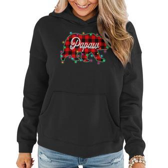Retro Red Plaid Papaw Bear Christmas Lights Matching Family Women Hoodie Graphic Print Hooded Sweatshirt - Thegiftio UK