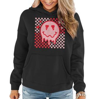 Retro Smile Face Checkered Valentine Heart Valentines Day Women Hoodie - Seseable