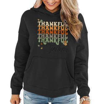Retro Thankful Teacher Grateful Blessed Teacher Thanksgiving Women Hoodie Graphic Print Hooded Sweatshirt - Thegiftio UK
