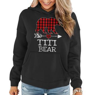 Retro Titi Bear Red Plaid Buffalo Arrow Christmas Family Women Hoodie Graphic Print Hooded Sweatshirt - Thegiftio UK