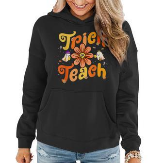 Retro Vintage Groovy Trick Or Teach Halloween Teacher Life V31 Women Hoodie Graphic Print Hooded Sweatshirt - Thegiftio UK