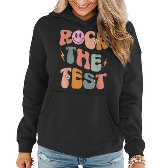Rock The Test Testing Day Retro Motivational Teacher Student Women Hoodie | Mazezy