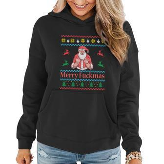 Santa Claus Middle Finger Merry Fuckmas Ugly Christmas Gift Women Hoodie - Monsterry DE