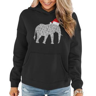 Santa Hat Elephant Christmas T Zoo Animal Lover Gift Women Hoodie Graphic Print Hooded Sweatshirt - Thegiftio UK