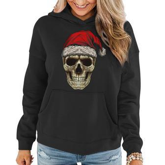 Santa Hat Sugar Skull Day Of The Dead Funny Christmas Skull Women Hoodie | Mazezy