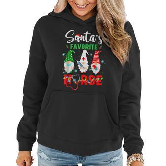 Santas Favorite Nurse Gnome Christmas Nurse Squad Xmas Pjs Women Hoodie Graphic Print Hooded Sweatshirt - Thegiftio UK