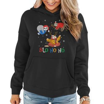 Slo Ho Ho Merry Christmas Pajama Sloth Lover Funny Gifts  Women Hoodie Graphic Print Hooded Sweatshirt