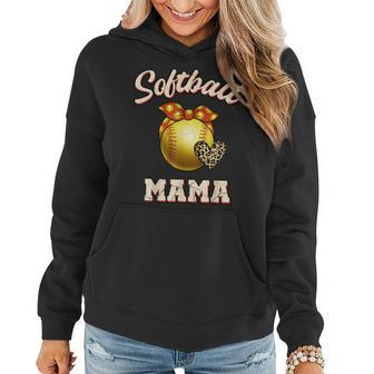 Softball Mama Leopard Heart Fans Mothers Day Gift Women Hoodie | Mazezy