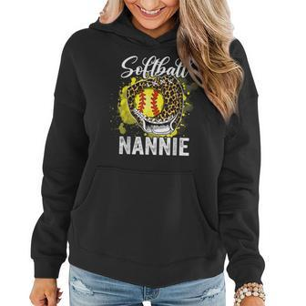 Softball Nannie Leopard Glove Game Day Mothers Day Women Hoodie - Seseable