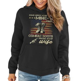 Some Heros Wear Capes Mine Wears Combat Boots Army Wife Women Hoodie - Seseable