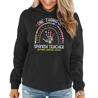 Spanish Teacher One Thankful Hispanic Heritage Month Rainbow Women Hoodie Graphic Print Hooded Sweatshirt - Thegiftio UK