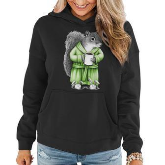Squirrel Coffee Funny Coffee Drinking Squirrel Women Hoodie - Seseable