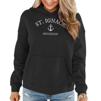 St Ignace Mi Michigan Lake Town Women Hoodie Graphic Print Hooded Sweatshirt - Thegiftio UK