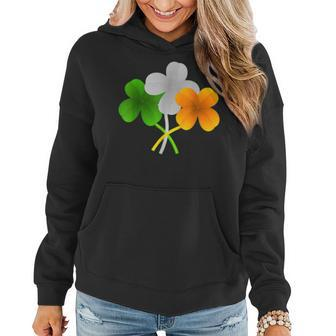 St Patricks Day Patriotic Heart Shamrock Irish American Flag Women Hoodie - Seseable