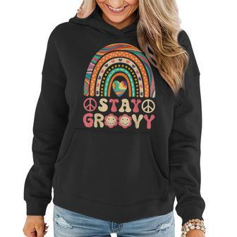 Stay Groovy 60S Outfit 70S Theme Costume Cute Rainbow Hippie Women Hoodie | Mazezy