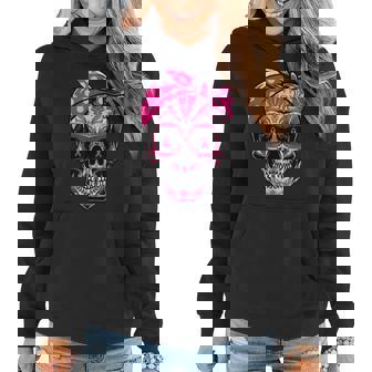 Sugar Skull Breast Cancer Awareness Pink Ribbon Calavera Women Hoodie Graphic Print Hooded Sweatshirt - Thegiftio