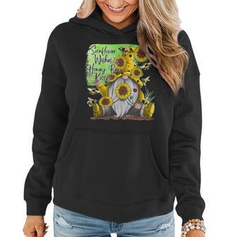 Sunflower Wishes And Honey Bee Kisses With Cute Summer Gnome Women Hoodie | Mazezy