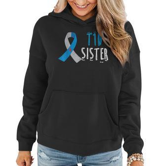 T1d Sister Type 1 Diabetes Awareness Blue Ribbon Girls Gift Women Hoodie | Mazezy
