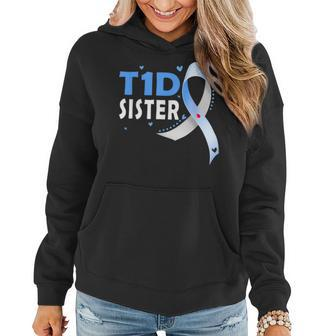 T1d Sister Type 1 Diabetes Awareness Sibling Blue Ribbon Women Hoodie | Mazezy