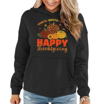 Thankful Grateful Blessed Leopard Plaid Pumpkin Thanksgiving V5 Women Hoodie Graphic Print Hooded Sweatshirt - Thegiftio UK