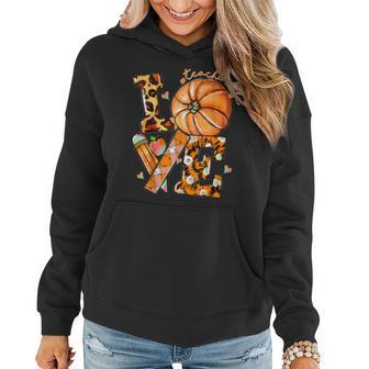 Thanksgiving Teacher Life Pumpkin Love Leopard Fall Vibes V6 Women Hoodie Graphic Print Hooded Sweatshirt - Thegiftio UK