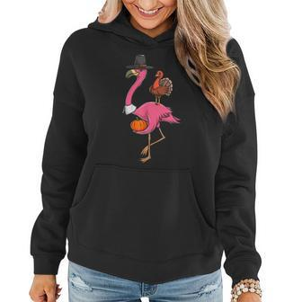 Thanksgiving Turkey Funny Thanksgiving Pilgrim Flamingo With Women Hoodie Graphic Print Hooded Sweatshirt - Thegiftio UK