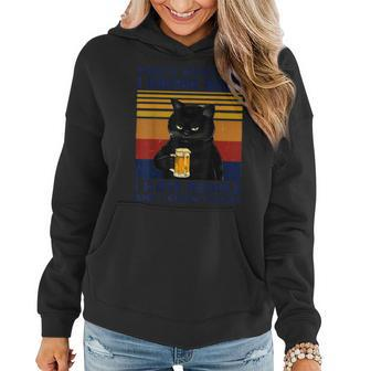 Thats What I Do I Drink Beer I Hate People Black Cat Funny Women Hoodie - Seseable