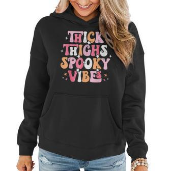 Thick Thighs Spooky Vibes Halloween Ghost Groovy Retro V2 Women Hoodie Graphic Print Hooded Sweatshirt - Thegiftio UK