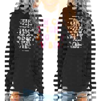 Thick Thighs Spooky Vibes Halloween Ghost Groovy Retro V2 Women Hoodie Graphic Print Hooded Sweatshirt - Thegiftio