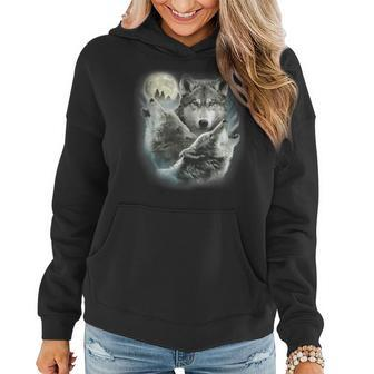 Three Wolves Howling At The Moon - Wolf Lover Women Hoodie Graphic Print Hooded Sweatshirt - Thegiftio UK