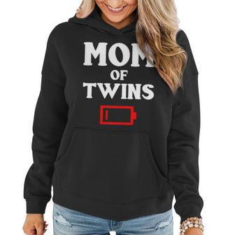 Tired Mom Of Twins Mother Funny Low Battery Mommy Mum Women Hoodie Graphic Print Hooded Sweatshirt - Thegiftio UK