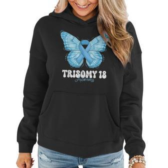 Trisomy 18 Awareness Month Light Blue Ribbon Butterfly Women Hoodie | Mazezy