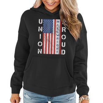 Union Proud American Flag Millwright Women Hoodie Graphic Print Hooded Sweatshirt - Thegiftio UK
