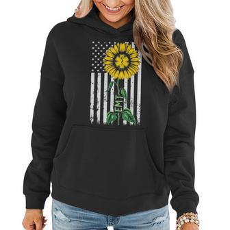 Vintage American Flag Emt Sunflower Hippie Emt Nurse Gifts Women Hoodie - Seseable