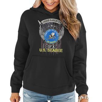 Vintage American Flag Proud Daughter Of A Us Seabee Veteran Women Hoodie - Seseable