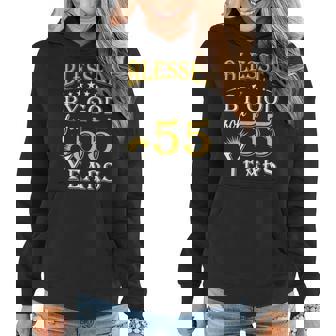 Vintage Blessed By God For 55 Years Happy 55Th Birthday Women Hoodie - Seseable