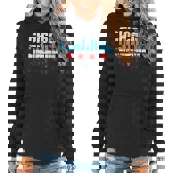 Vintage Chicago Illinois Flag Skyline Chicago Flag Lover Women Hoodie Graphic Print Hooded Sweatshirt - Thegiftio