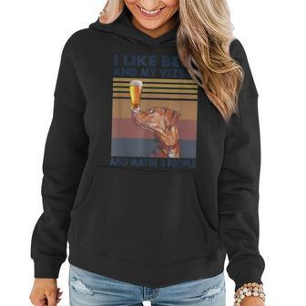 Vintage I Like Beer And My Vizsla And Maybe 3 People Women Hoodie - Seseable
