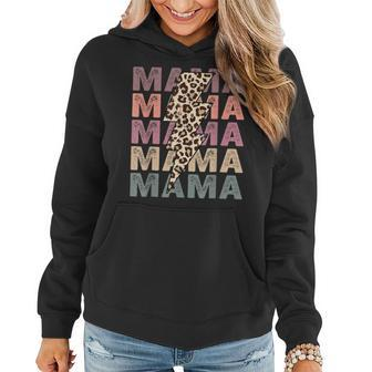Vintage Mama Lightning Bolt Leopard Mom Life Mothers Day Women Hoodie | Mazezy