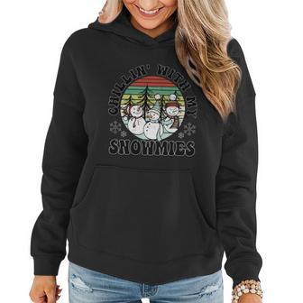 Vintage Retro Chillin With My Snowmies Funny Xmas Holiday Women Hoodie - Monsterry DE