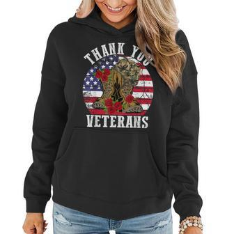 Vintage Thank You Veterans Combat Boots Flower Veterans Day Women Hoodie - Seseable