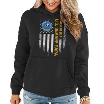 Vintage Usa Flag Proud To Be A Us Seabee Veteran Papa Funny Women Hoodie - Seseable