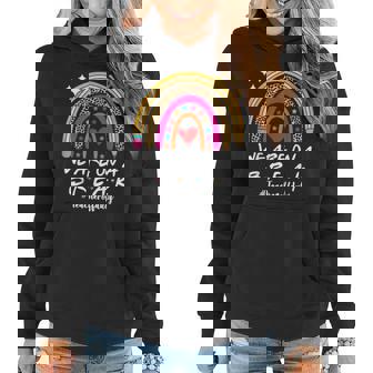 We Are On A Break Teacher Off Duty Rainbow Hello Summer Women Hoodie - Thegiftio