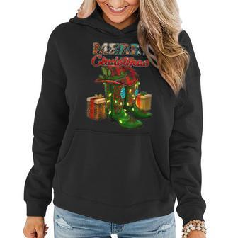 Western Texas Cow Print Cowboy Boots Hat Merry Christmas  Women Hoodie
