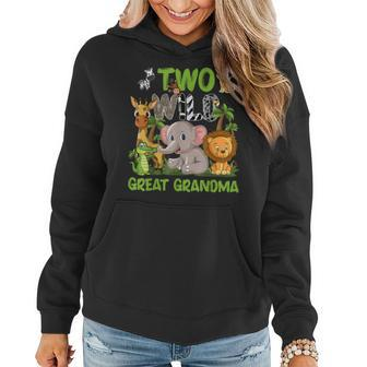 Wild Two Great Grandma Zoo Birthday Safari Jungle Animals Women Hoodie | Mazezy